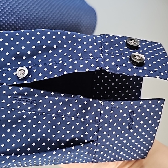 J.Ferrar Navy and White Dress  Shirt, Slim, Stretch - Picture 4 of 6